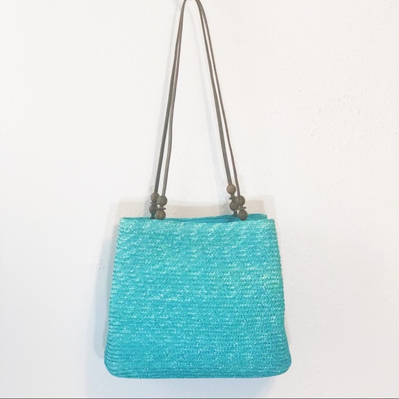 Handbags - NWOT straw purse bag teal turquoise